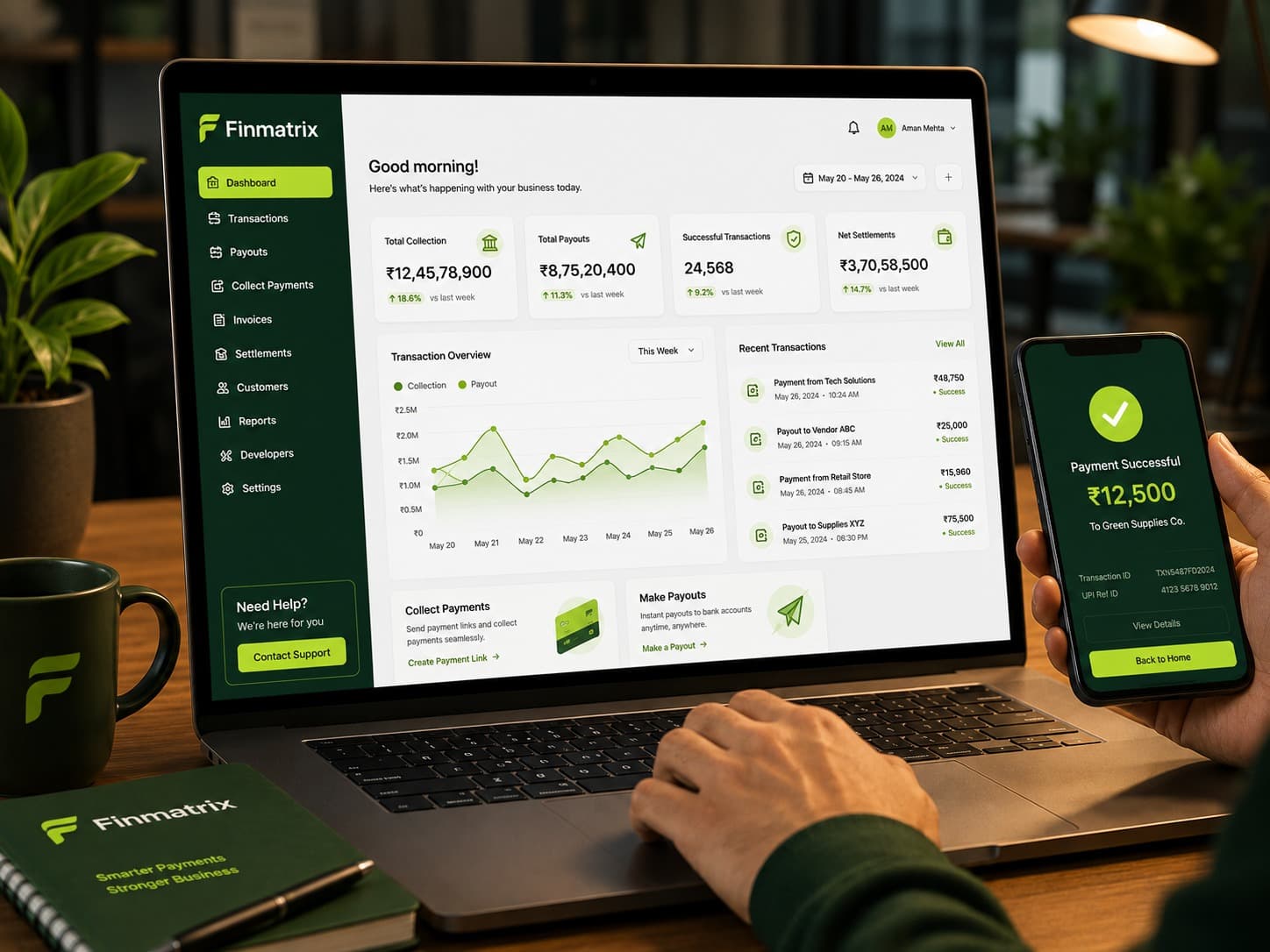 Finmatrix payment dashboard on desktop and mobile